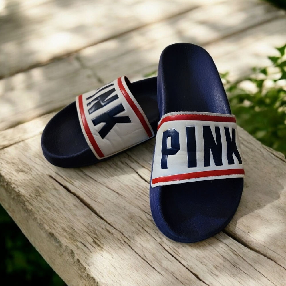 VICTORIAS SECRET PINK LOGO SLIDES SANDALS BEACH SHOWER SHOES SIZE M